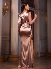 Long Sleeve Panel Satin Prom Dress
